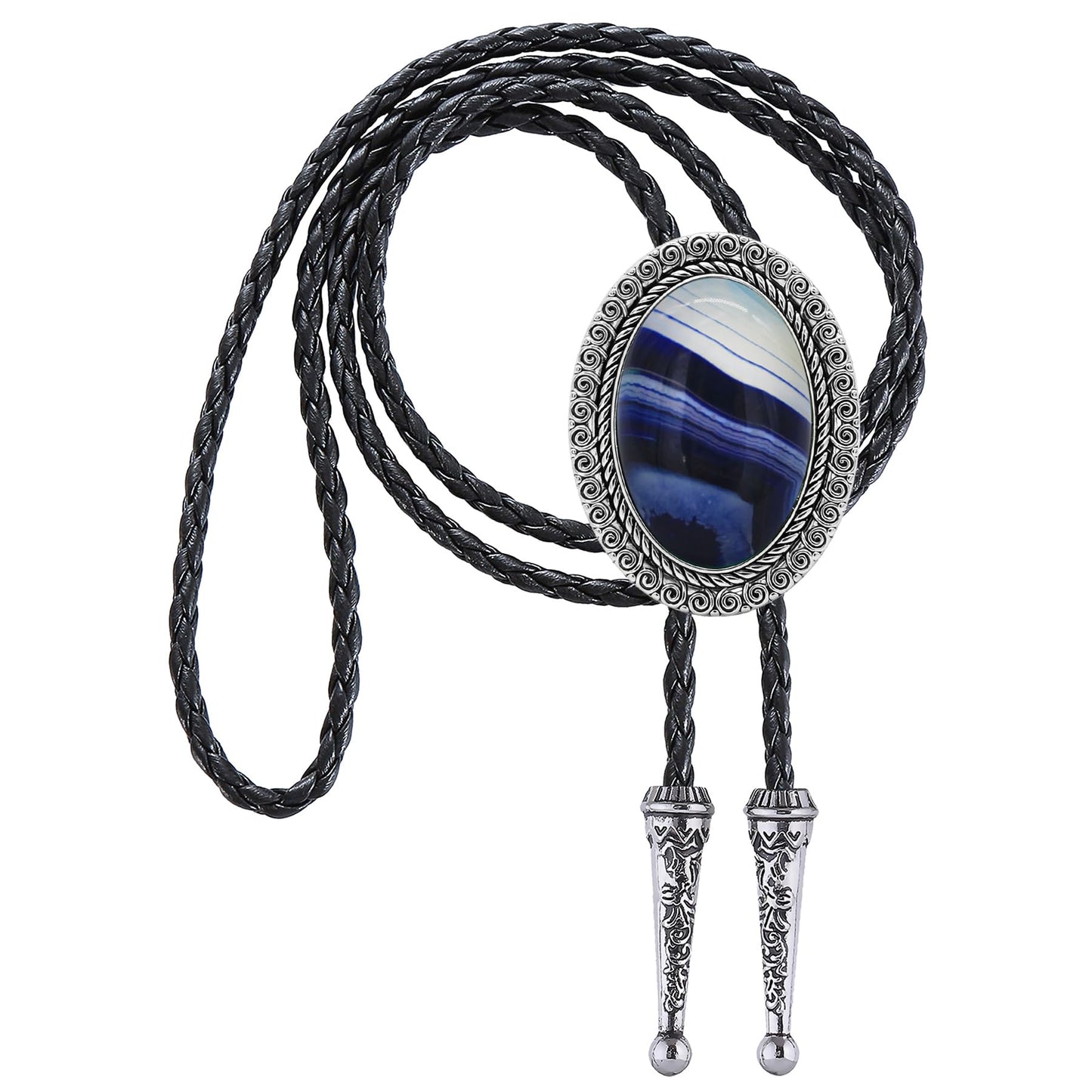 GelConnie Blue Bolo Tie for Men Western Cowboy Tie Necklace Silver Bolo Tie Leather Necktie Halloween Tie Accessories for Women