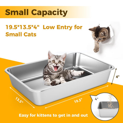 LIHONG Stainless Steel Cat Litter Box,Large Metal Litter Box for Small Large Cats Kitty Rabbits,No Smell,Non Stick,Easy to Clean(20" Lx14 Wx4 H,L)