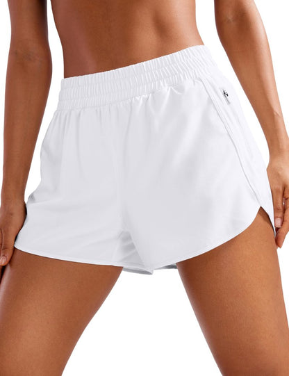 CRZ YOGA Dolphin Athletic Shorts for Women 3" - High Waisted Quick Dry for Running Workout Gym Track with Zip Pocket White X-Small