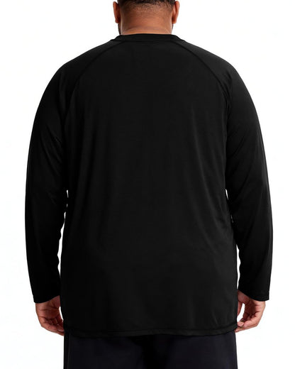 Roadbox Men's Big and Tall UPF 50+ UV Sun Protection Shirts, Long Sleeve Cooling Rash Guard Quick Dry Fishing Swim T-Shirt Black