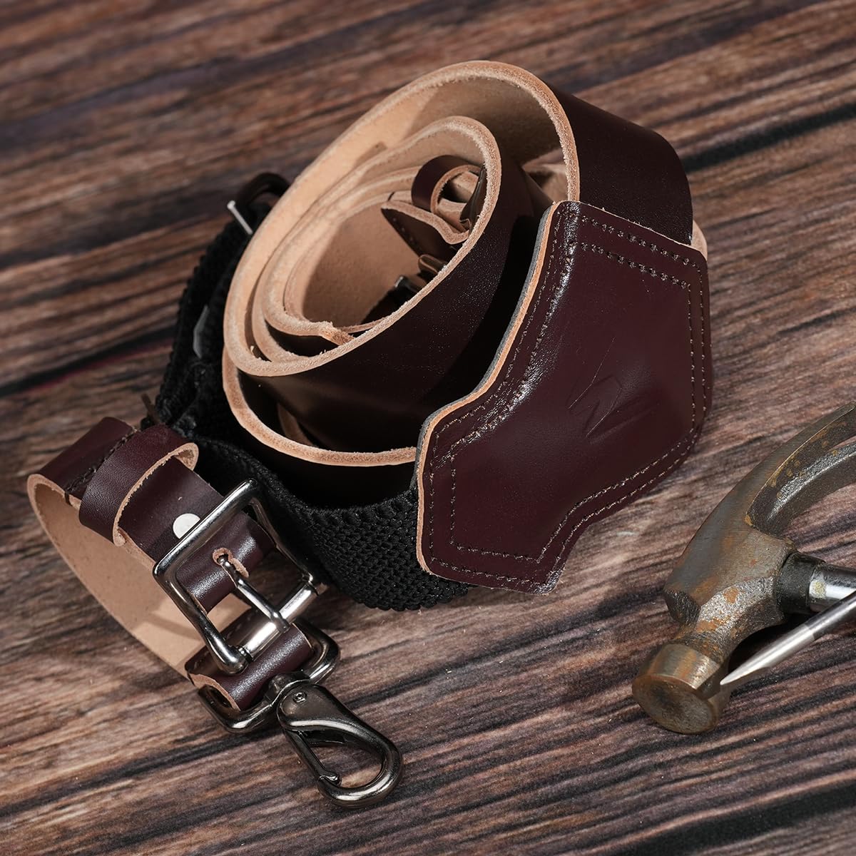 WELKINLAND Heavy-Duty Buffalo Leather Work Suspender, 1.5"-Wide Brown Leather Suspenders for Man, Top-Grain Leathers Suspender Man Belt Loop for Jeans, Genuine Leathers Suspenders for Men Western