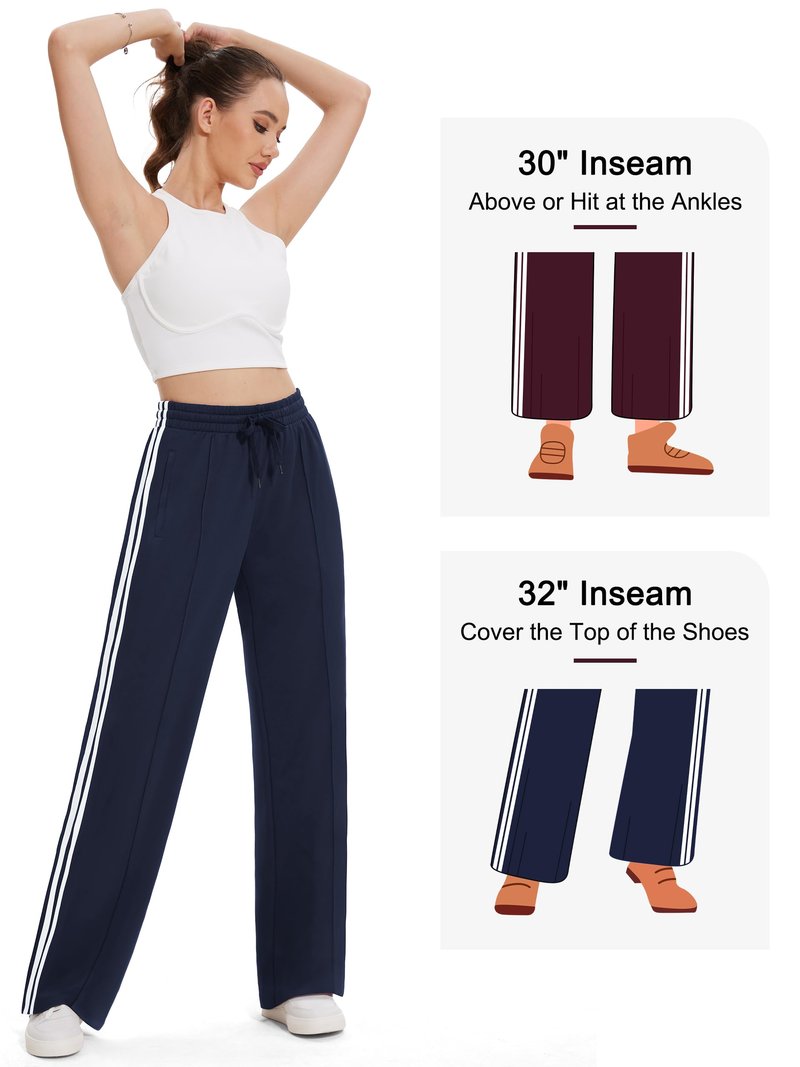 Tapata Women's 32" Inseam Long Track Pants Loose Straight Leg Jogging Sweatpants Warm-Up Sports Athletic Running, Navy Blue, M