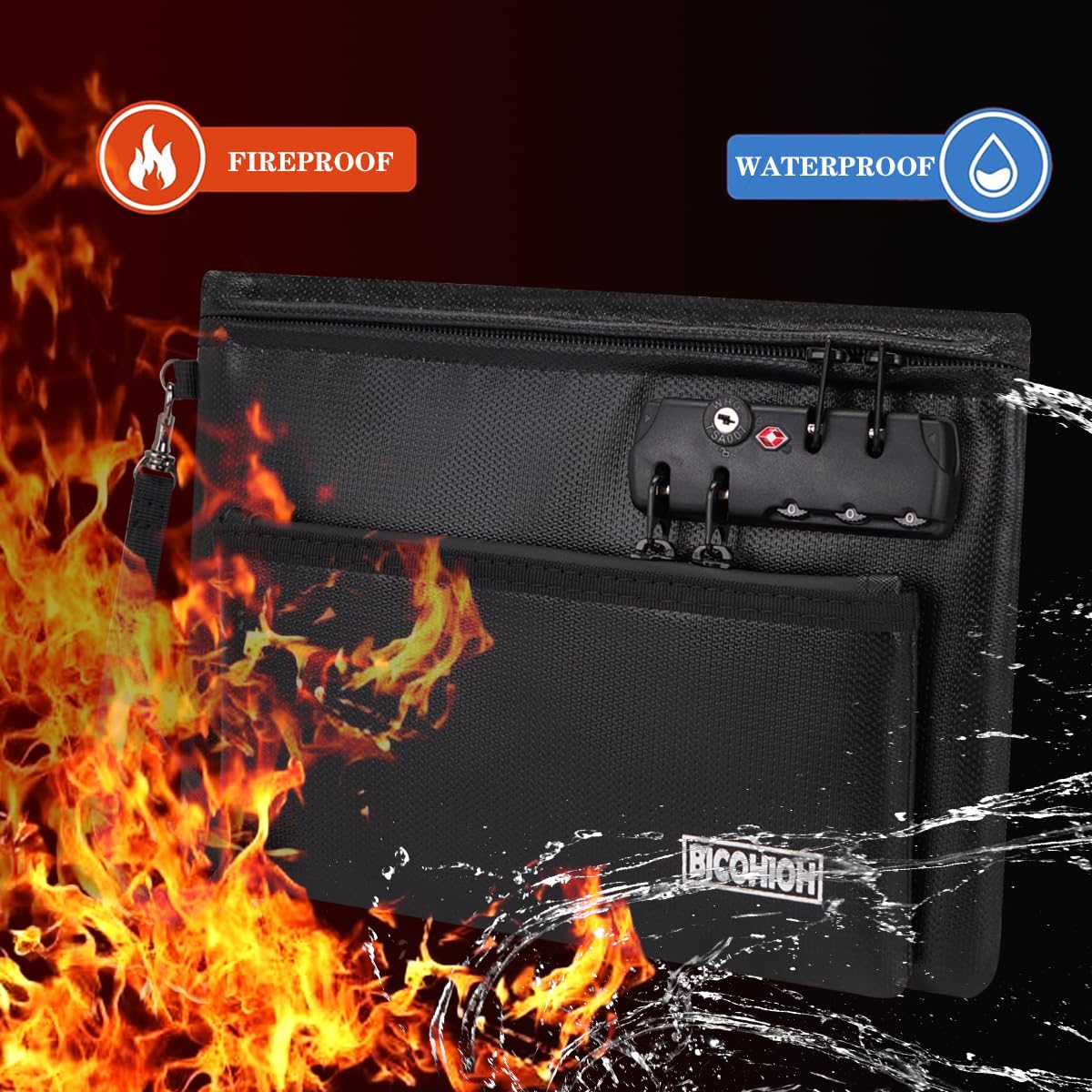 Fireproof Money Bag with Lock, Cash Bag Bank Bag for Cash, Valuable Storage Bag,Fireproof Safe Box Money Pouch with Zipper (BLACK, Small)