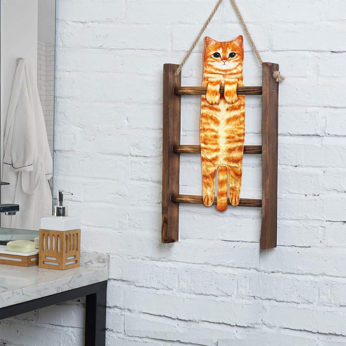 PAT JUUMG Funny Cat Hand Towels for Bathroom Kitchen Decor Towel,Cute Decorative Hanging Face Towels,Super Absorbent Soft, Housewarming Gift,Cat Lovers Gifts for Women (Orange)