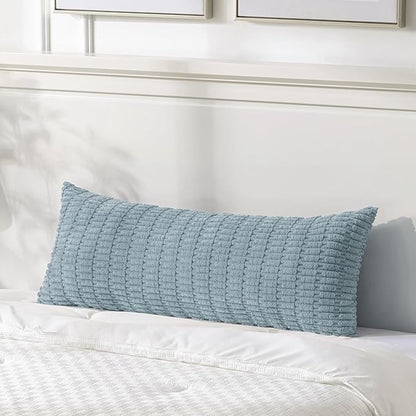 Fancy Homi 1 Pack Light Blue Long Lumbar Body Decorative Throw Pillow Covers 14x36 Inch for Bed Couch Bedroom Bench, Soft Corduroy Rectangle Solid Pillow Case 35x91 cm, Rustic Farmhouse Boho Decor