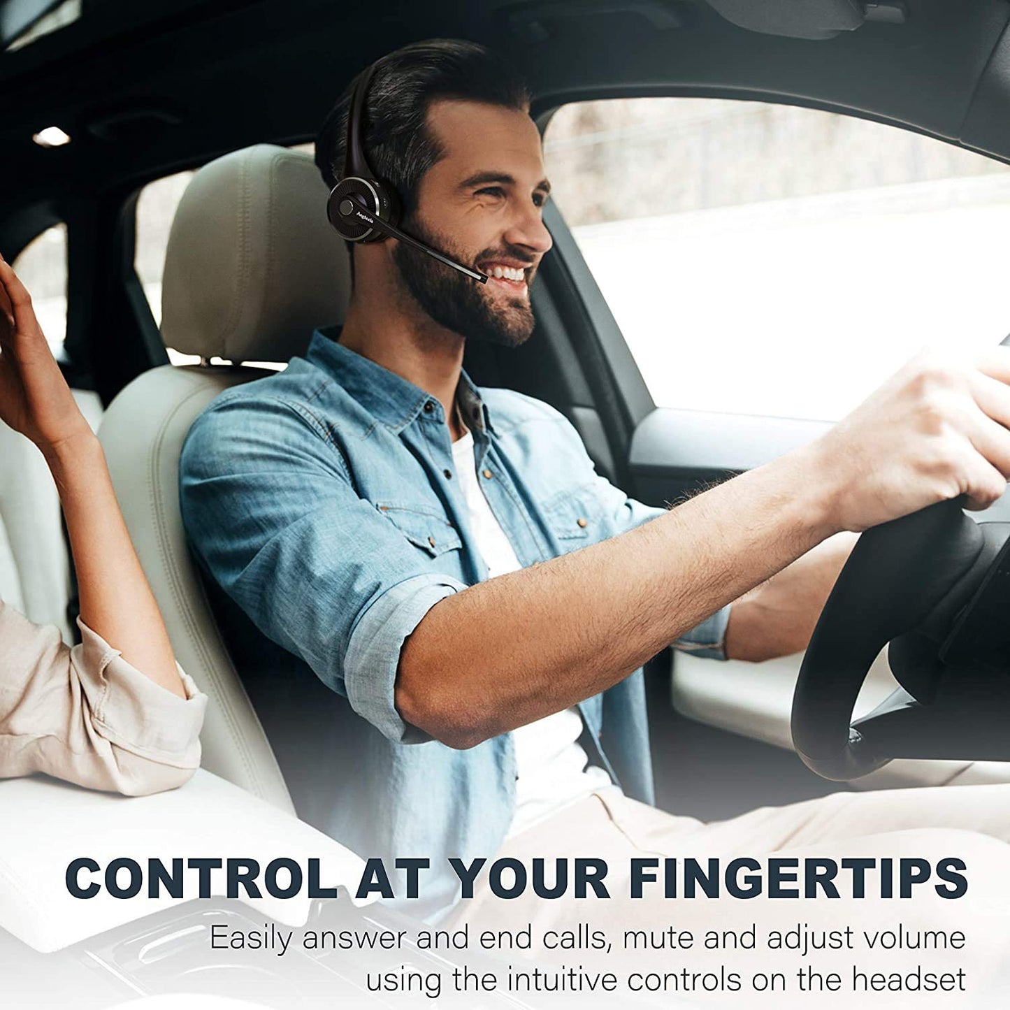 Angteela Trucker Bluetooth Headset with Microphone, Wireless Cell Phone Headset with Noise Canceling Mic Charging Base Mute Function for Home Office Call Center Skype (Black&Silver)