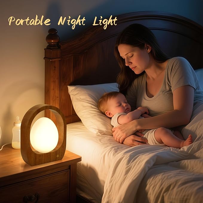 JESLED Rechargeable Cordless Table Lamp, Touch Control 3-Color Dimmable Bedside Lamp, Small Nightstand Lamp with Wooden Mid-Century Modern for Bedroom Ambient Lighting