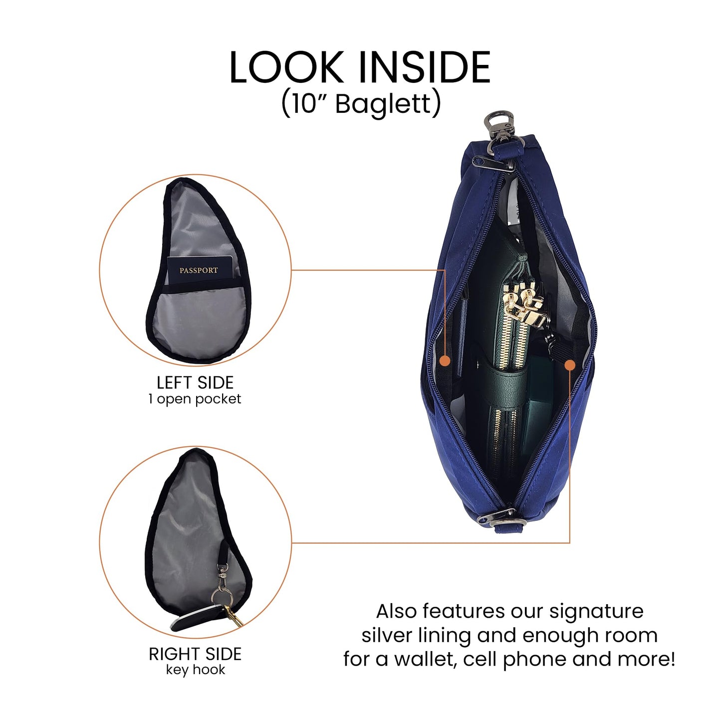 AmeriBag 10" Healthy Back Bag Nylon Ergonomic Crossbody Sling Baglett for Everyday Use, Travel & Walking Comfort (Amethyst)