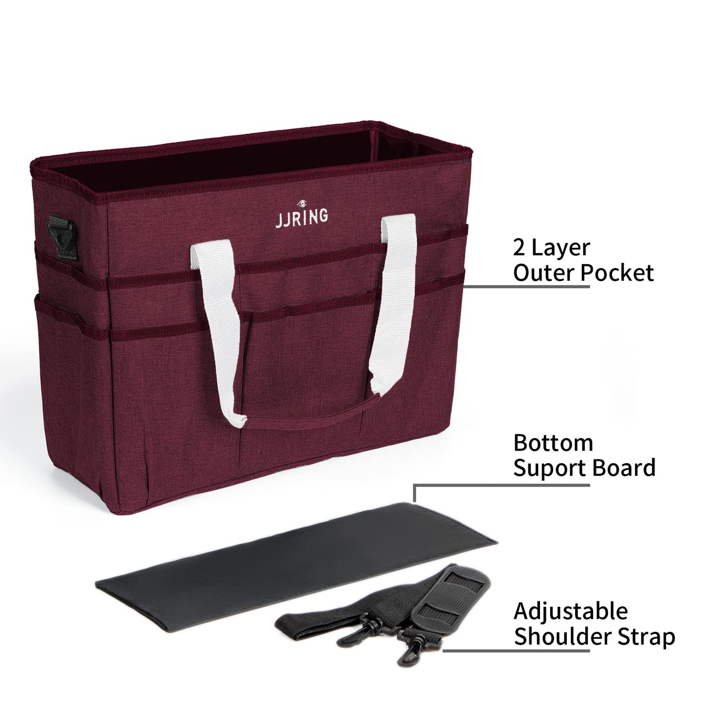 JJRING Craft Organizer Tote Bag, Large Art Storage Caddy with Multiple Pockets, Dark Red Sewing Bag for Art, Craft, Scrapbooking, Medical, and Office Supplies Storage
