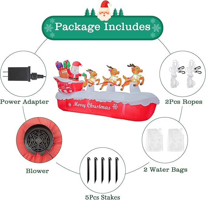 COOLWUFAN 10 FT Christmas Inflatables Outdoor Decorations Santa Claus on The Sleigh with Cute Elks, Blow Up Inflatable Yard Decoration Clearance with Lights for Christmas Party, Outdoor, Garden Lawn