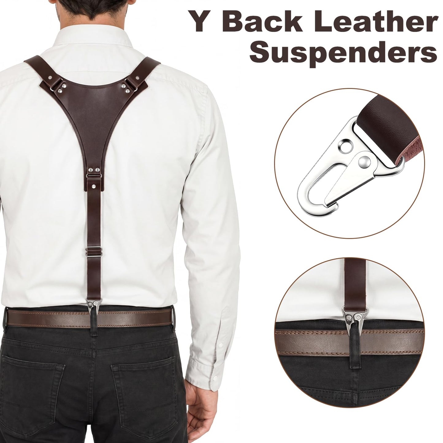 Cuffbow Men's Leather Suspender Adjustable Y Back Leather Suspender with Adjustable Size Straps for Men Father's Day Wedding Steampunk Harness