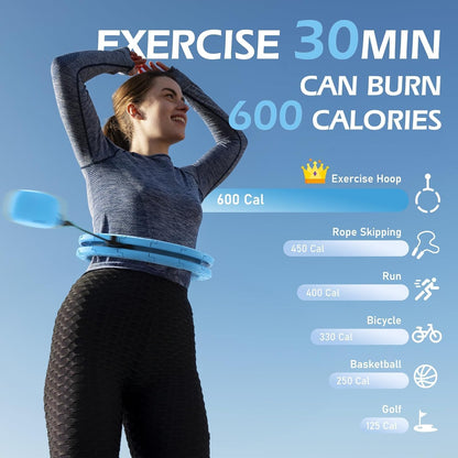 JLoibao Weighted Hula Circle for Adults Weight Loss with Sweat Belt,Infinity Fitness Hoop Plus Size, Include 24 Detachable Links and Waist Trainer for Women