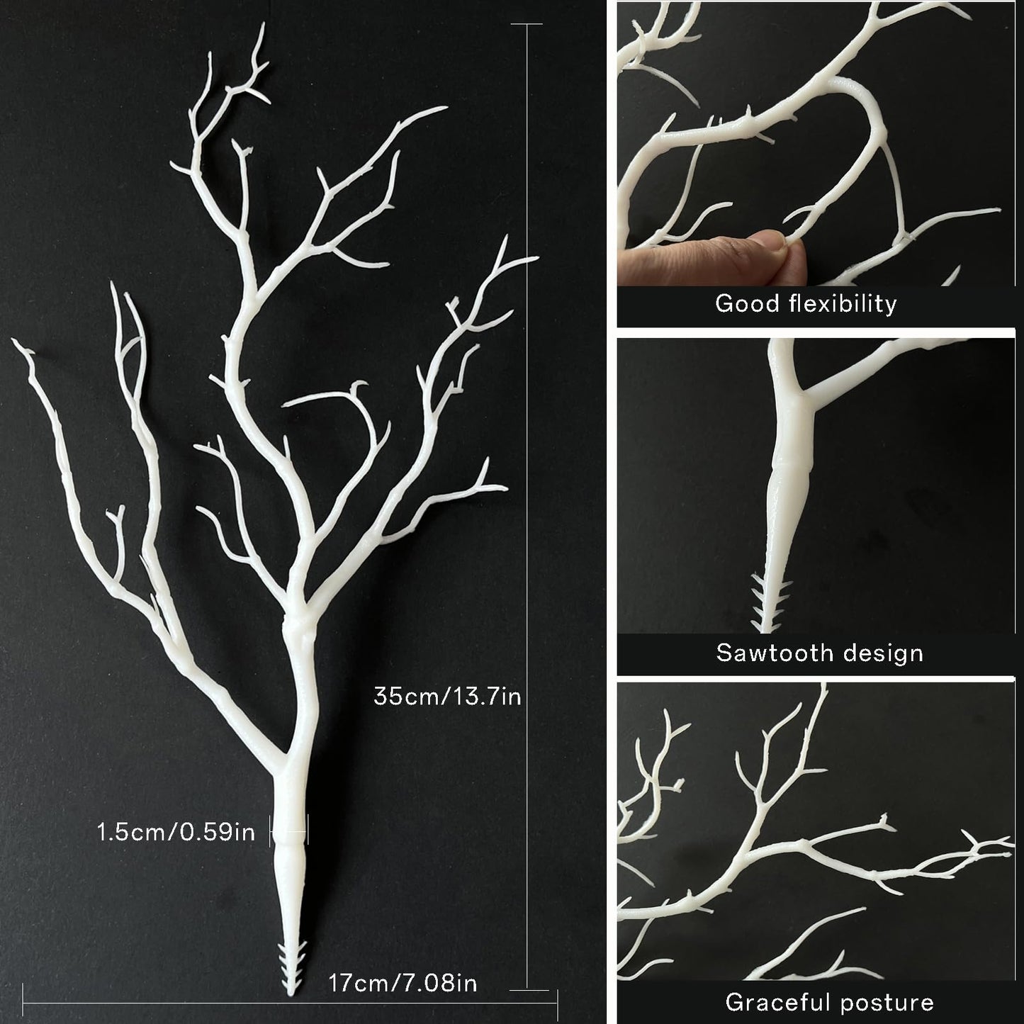 Threemonkys 13.8 inches Artificial Coral Branches Fake Antler Branches Small Branches for Home Decoration Flower Arrangement Wedding Christmas Halloween Festival (White 4PCS)
