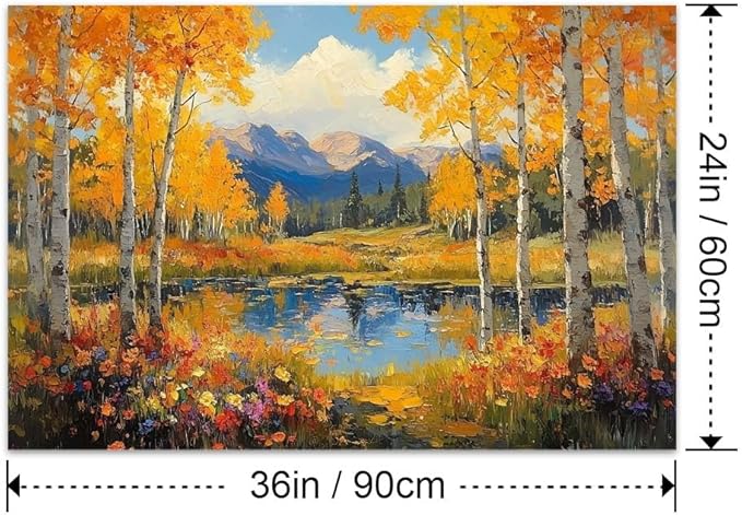 Yesad Fall Wall Art, Birch Canvas Wall Art Forest Painting Prints Nature Wall Art Wildflower Pictures Rustic Wall Décor for Living Room Bedroom Farmhouse (Unframed,36”x24”,Birch)