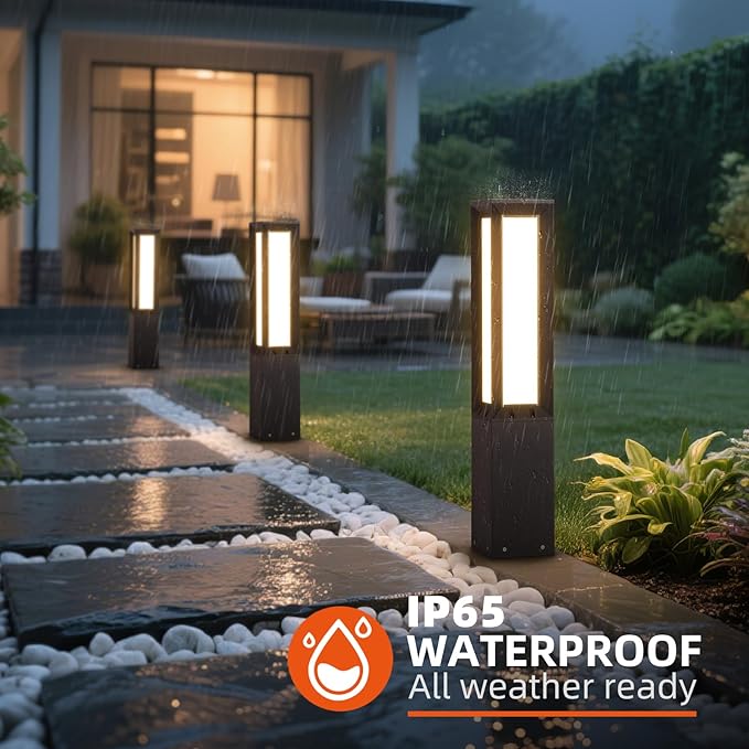 32'' Outdoor Path Light Hard Wired, AC100-240V Landscape Pathway Lights IP65 Waterproof, Modern Bollard Lights, 3000K Lighting Aluminum Driveway Lawn Floor Lamp for Walkway Patio Yard Garden