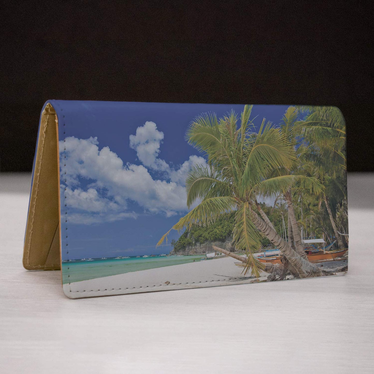 CAROUSELCHECKS Beachfront Views Personal Leather Checkbook Cover for Top Tear Personal Checks