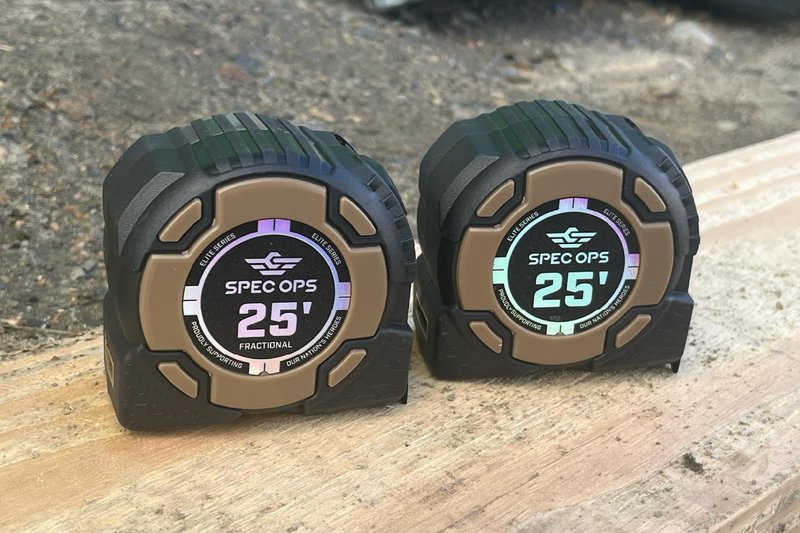 Spec Ops Tools Elite Series Tape Measure for Measuring & Layout, 1 1/4" Double-Sided Blade, Heavy Duty Military-Grade Composite Case, 25 Foot Non-Magnetic