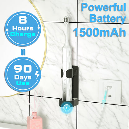 Sonic Electric Toothbrush for Adults and Kids, Comes with 10 Brush Heads & Travel Case, 5 Modes with 2 Minutes Built in Smart Timer, One Charge for 90 Days, 42,000 VPM Motor (Black)