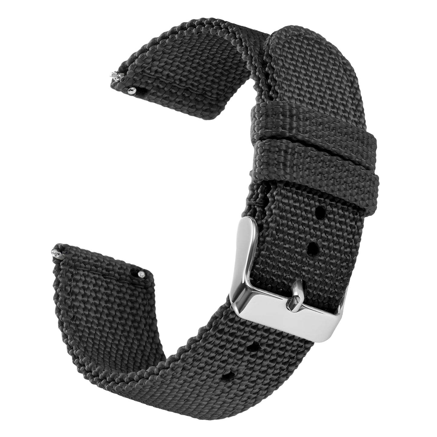 JUNGHELE Nylon watch band for men and women,Quick release Nylon watch strap with Silver Buckle,Black 18mm Canvas Watch Strap