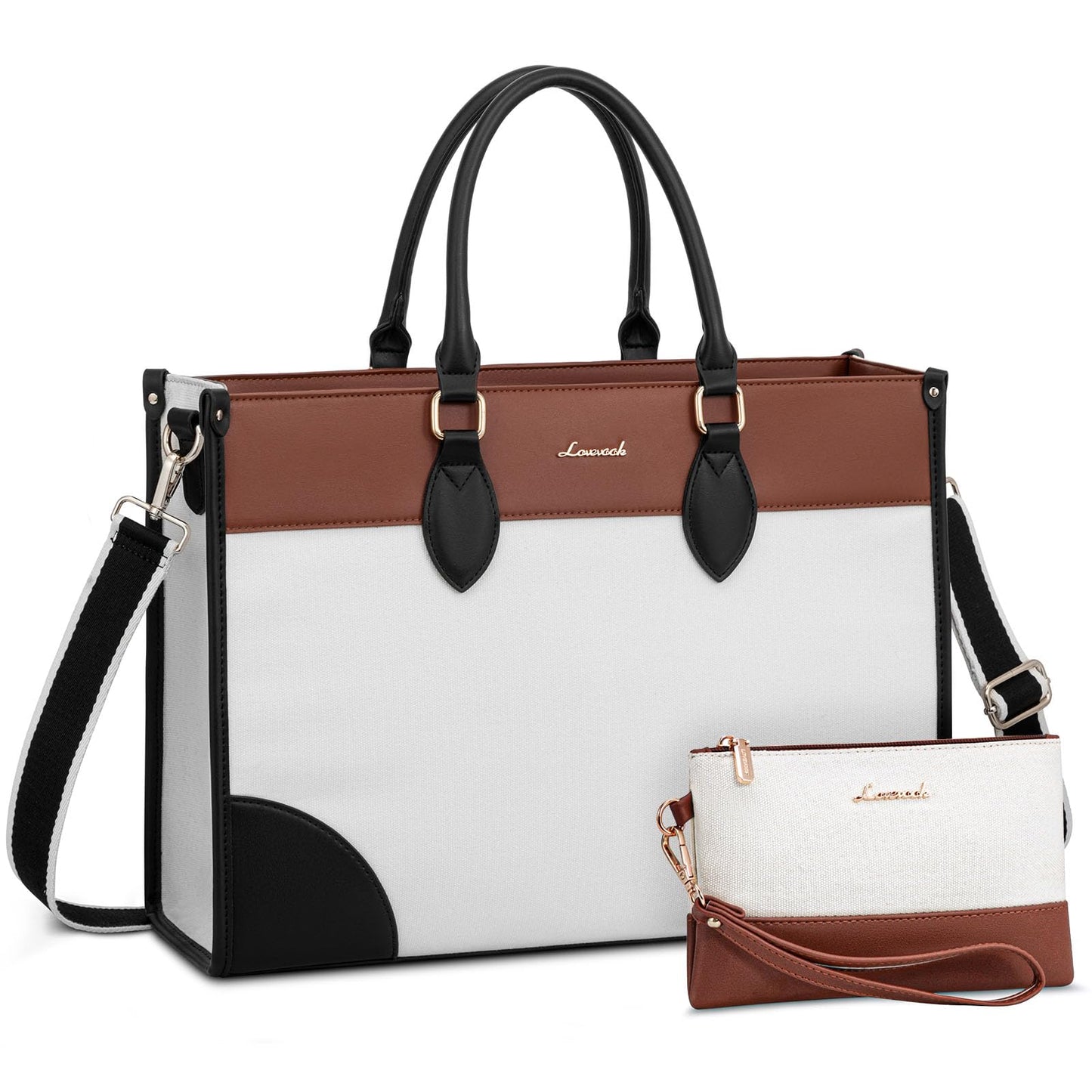 LOVEVOOK Laptop Bag for Women 15.6 lnch,Waterproof Laptops Tote Bags for Womens,Professional Work Bags for Women with Cup Holder,Large Laptop Purse Computer Briefcase Office Teacher Clutch Bag,2 PCS