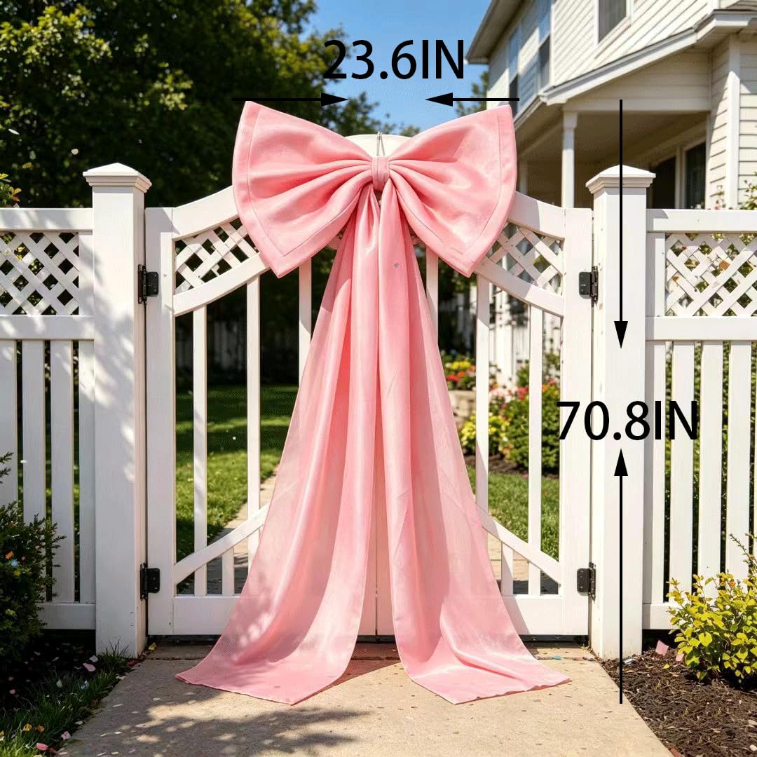 QIANGED Oversized Pink Velvet Bow 1Pc 23.6x70.8 inch, Ultra-Large Velvet Fabric for Cathedral Weddings, Giant Christmas Trees, Luxury Events, Romantic Statement Decor