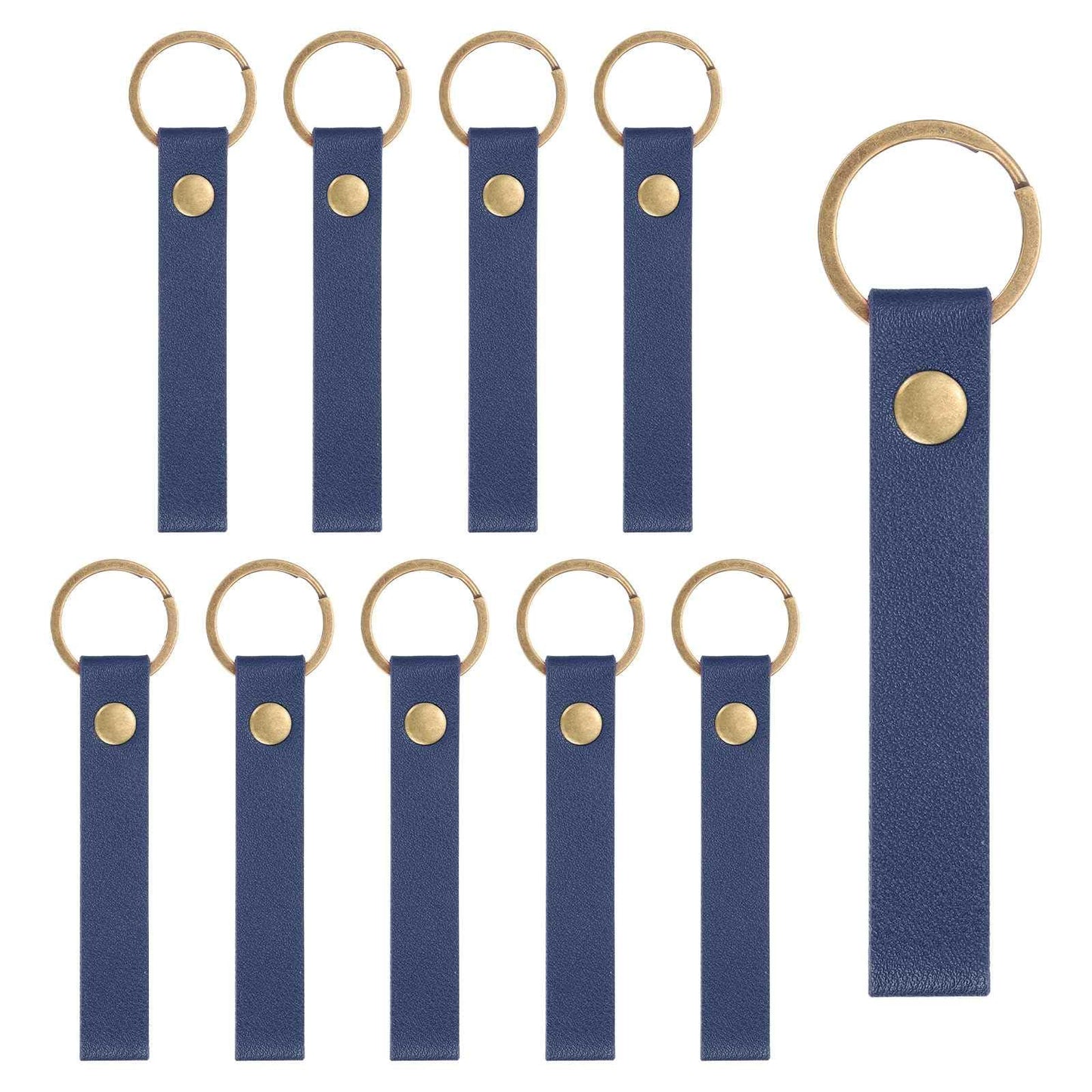 MECCANIXITY 20 Pcs PU Leather Keychain Blanks Bulk Laser Engraving Keychain Leather Key Fob Kit with Key Rings for DIY Supplies Gifts (Blue, 4.5" x 0.6")
