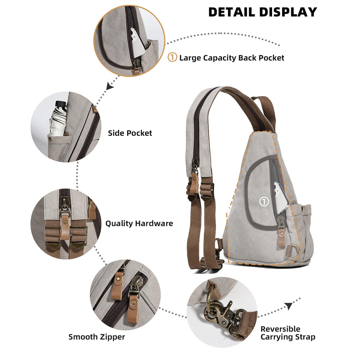 KL928 Canvas Sling Bag - Small Crossbody Backpack Shoulder Casual Daypack Rucksack for Men Women(Small Version, Leaden)
