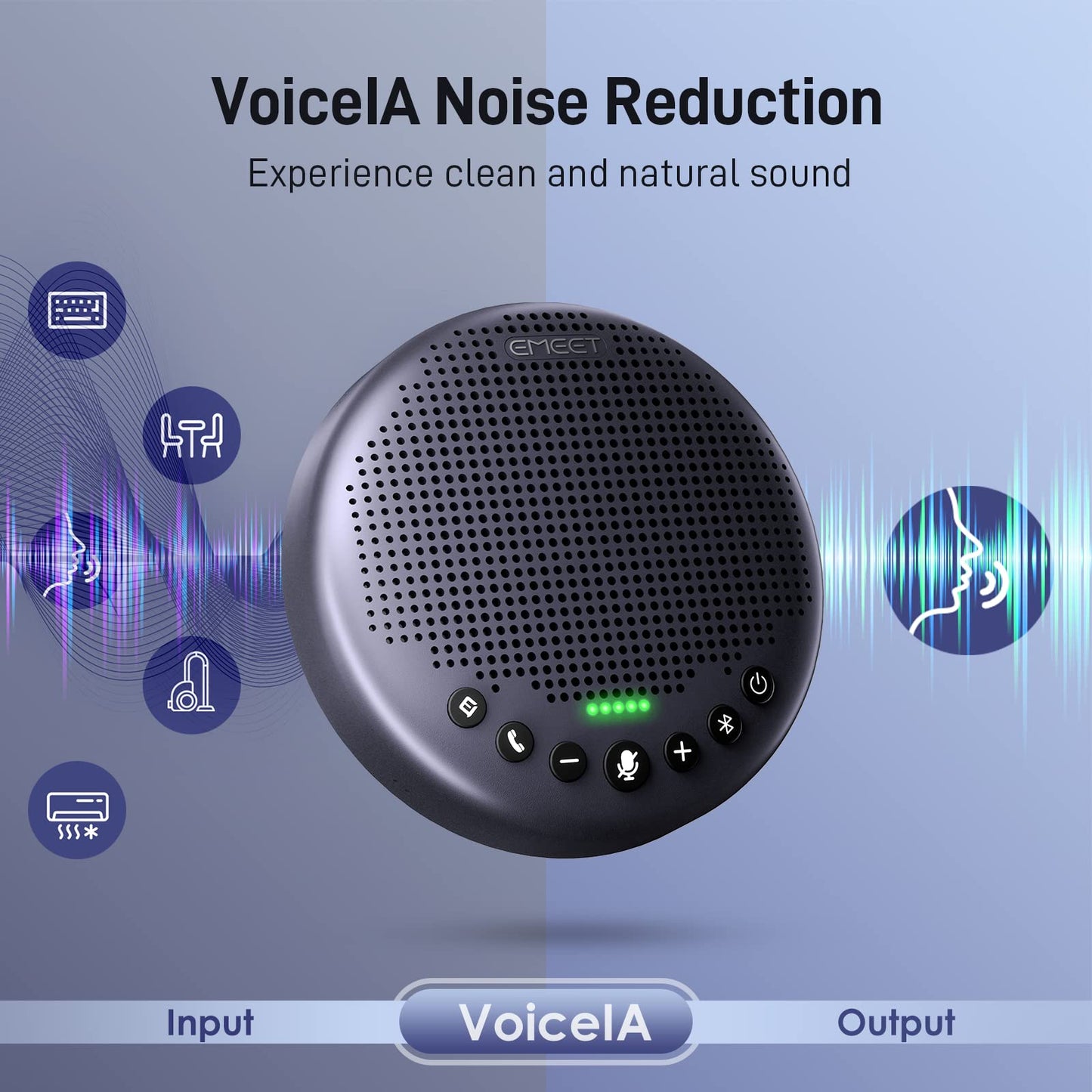 EMEET Conference Speaker and Microphone w/8+1 Mics, 360° Voice Pickup, Noise Reduce, Bluetooth/USB/Dongle Speakerphone for 14 People w/Daisy Chain for 25, Compatible w/Leading Platforms, 2025 Version