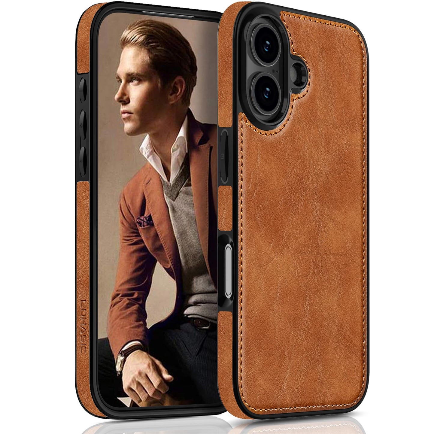 LOHASIC for iPhone 17 Leather Case, Slim Business PU Classic Elegant Style Soft Non-Slip Grip Shockproof Rugged Protective Cover Phone Case for iPhone17 6.3" 2025 - Sand Dune