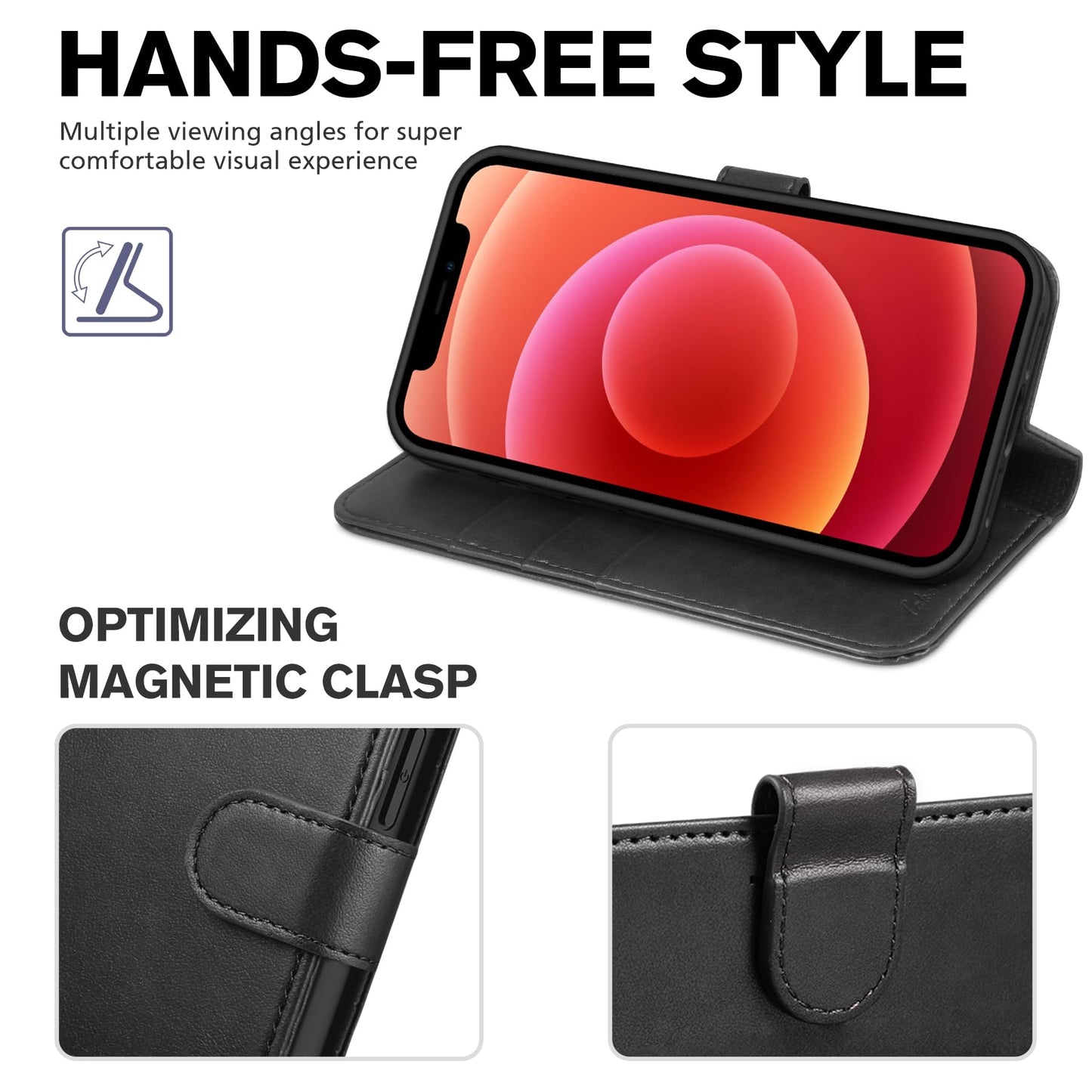 TUCCH Wallet Case for iPhone 12 Mini 5G, RFID Blocking Card Slot Stand [Shockproof TPU Interior Protect Case], PU Leather Magnetic Flip Folio Cover Compatible with iPhone 12 Mini 5.4-inch, Black