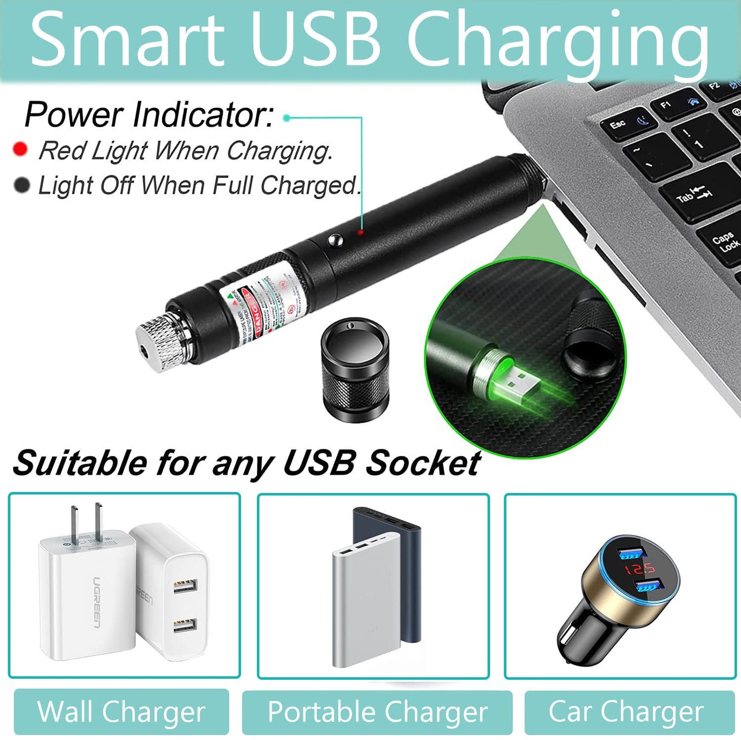 Green Laser Pointer Long-Range Laser Pointer High Power-Rechargeable Laser Pointer for Hiking, Presentations & Outdoor Use