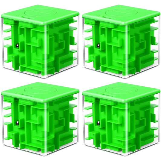 4 Pcs Money Box for Cash Gift Stocking Stuffers Plastic Cash Money Maze Puzzle Box for Adults Christmas Birthday Party Favors (Green)