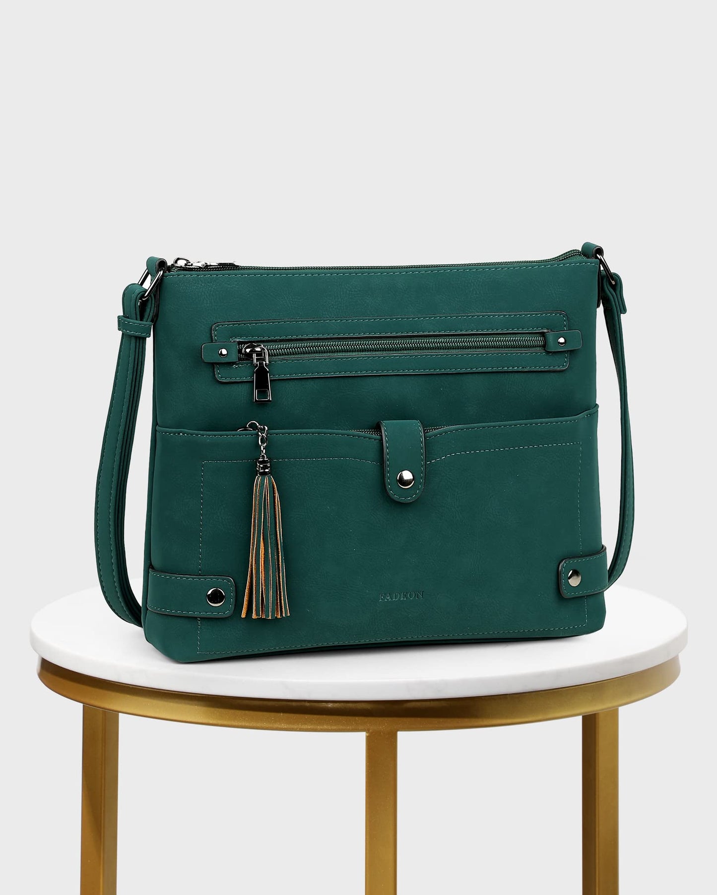 FADEON Large Crossbody Purses for Women Crossbody Bag, Leather Cross Body Purses Multi Pocket Roomy Shoulder Bag ,Dark Green Suede Style