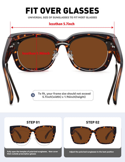 MEETSUN Fit Over Glasses Sunglasses for Women Men Large Trendy Polarized Sunglasses for Driving UV Protection Brown Tortoise