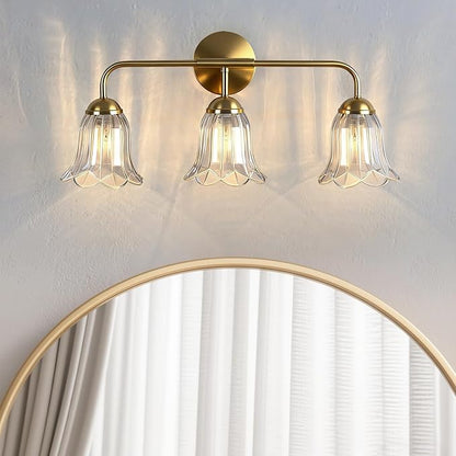 3-Lights Bathroom Vanity Light, Gold Vintage Bathroom Light Fixtures, Matte Antique Brass Finish with Crystal Glass Shade, Wall Sconces Lighting for Living Room, Bedroom, Hallway（E12 Base）