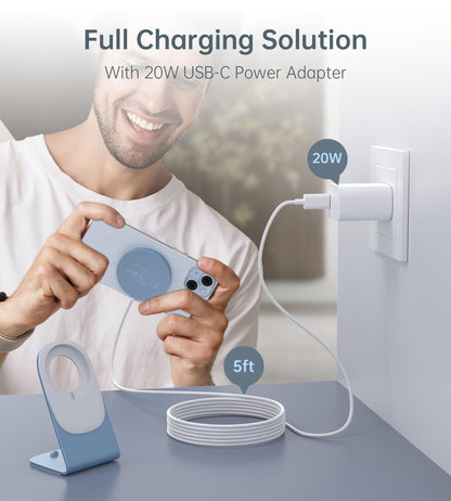 Magnetic Wireless Charger for iPhone 17/16/15/14/13/12 - Mag Charger+20W USB C Adapter, Fast Wireless Charging Stand/Pad with 5ft USB-C Cable for iPhone 17/16/15/14/13/12 Pro Max Plus Mini Air, Airpod