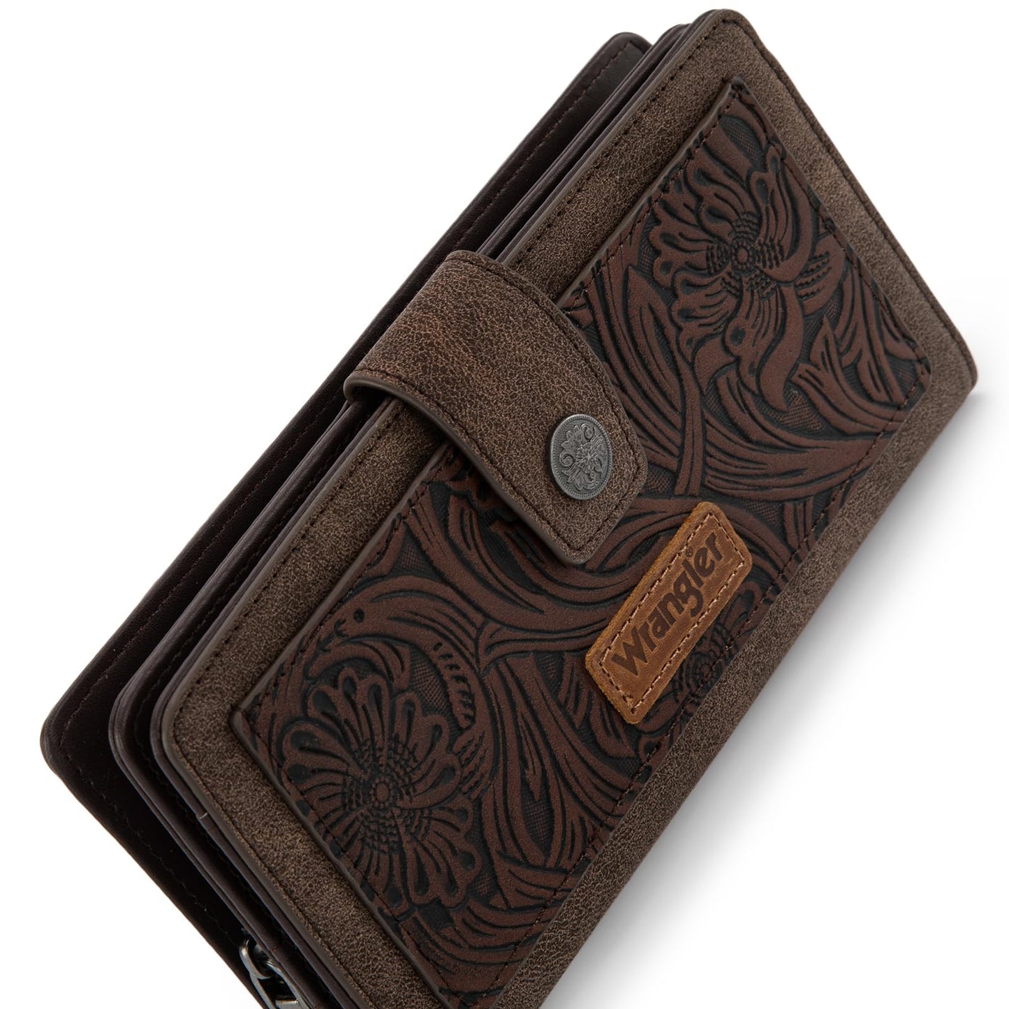 Montana West X Wrangler Large Womens Wallet Western Tooling Flower Wallets, Card Cases & Money Organizers Bifold Card Cash Phone Wallet Ladies Female Travel Clutch Wallets with RFID Lining