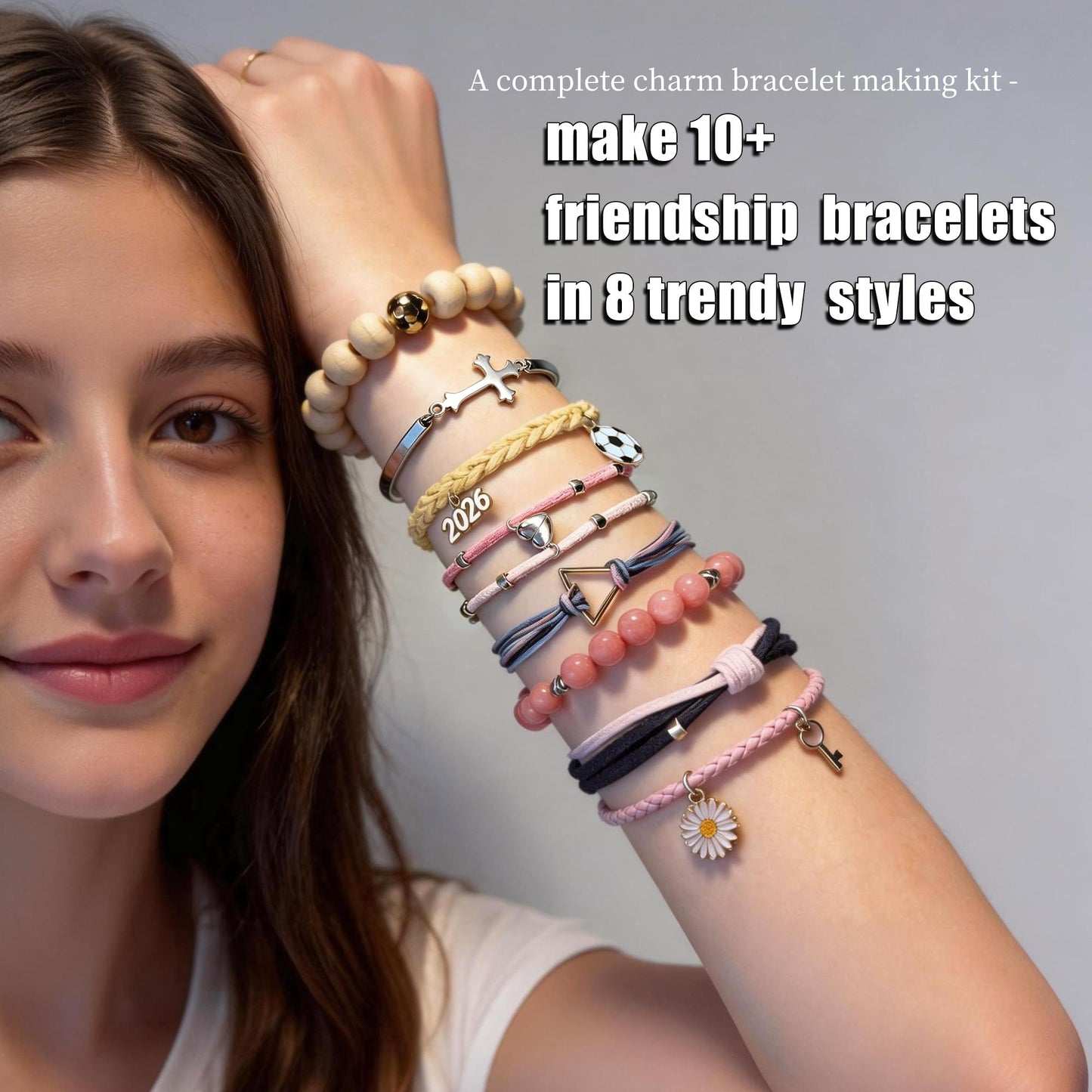 Xenolog Bracelet Making Kit – Pink Leather & Faux Suede Cords with Soccer Charm, 2026 Metal Charms, Jade & Wood Beads – DIY Friendship Bracelet Kit for Teens Girls Adults – Unique Gift for Soccer Fans & Graduation