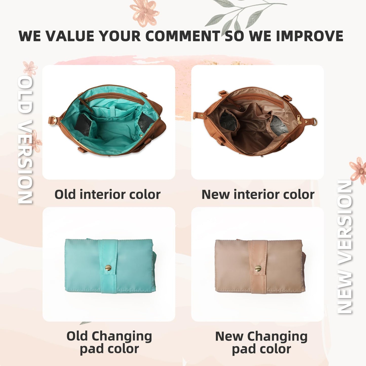 MOMINSIDE Diaper Bag Tote, 4 in 1 Leather Diaper Bag Backpack with 13 Pockets, Convertible Baby Bag for mom,Hospital bag Pañaleras Para Bebe, Changing Pad, 4 Large Insulated Pockets(Brown)