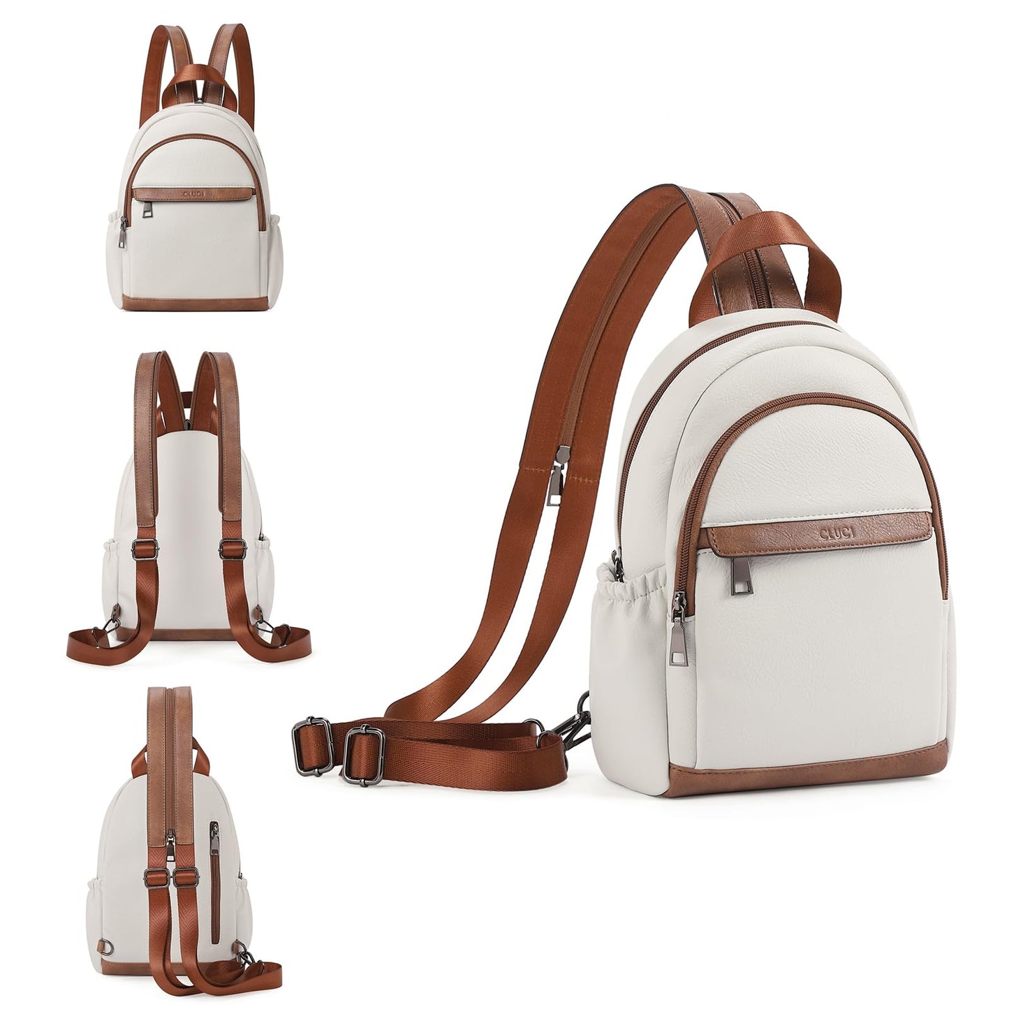 CLUCI Sling Bag for Women Leather Women's Backpack Small Convertible Backpack Purse Crossbody Bag for Travel