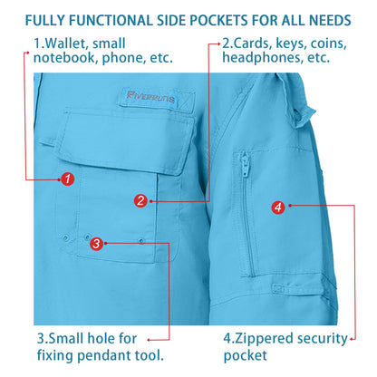 Riverruns UPF 50+ Men's Fishing Shirts Long Sleeve UV Protection Shirts Water-Repellent for Hiking, Fishing, Camping (Blue,Large)
