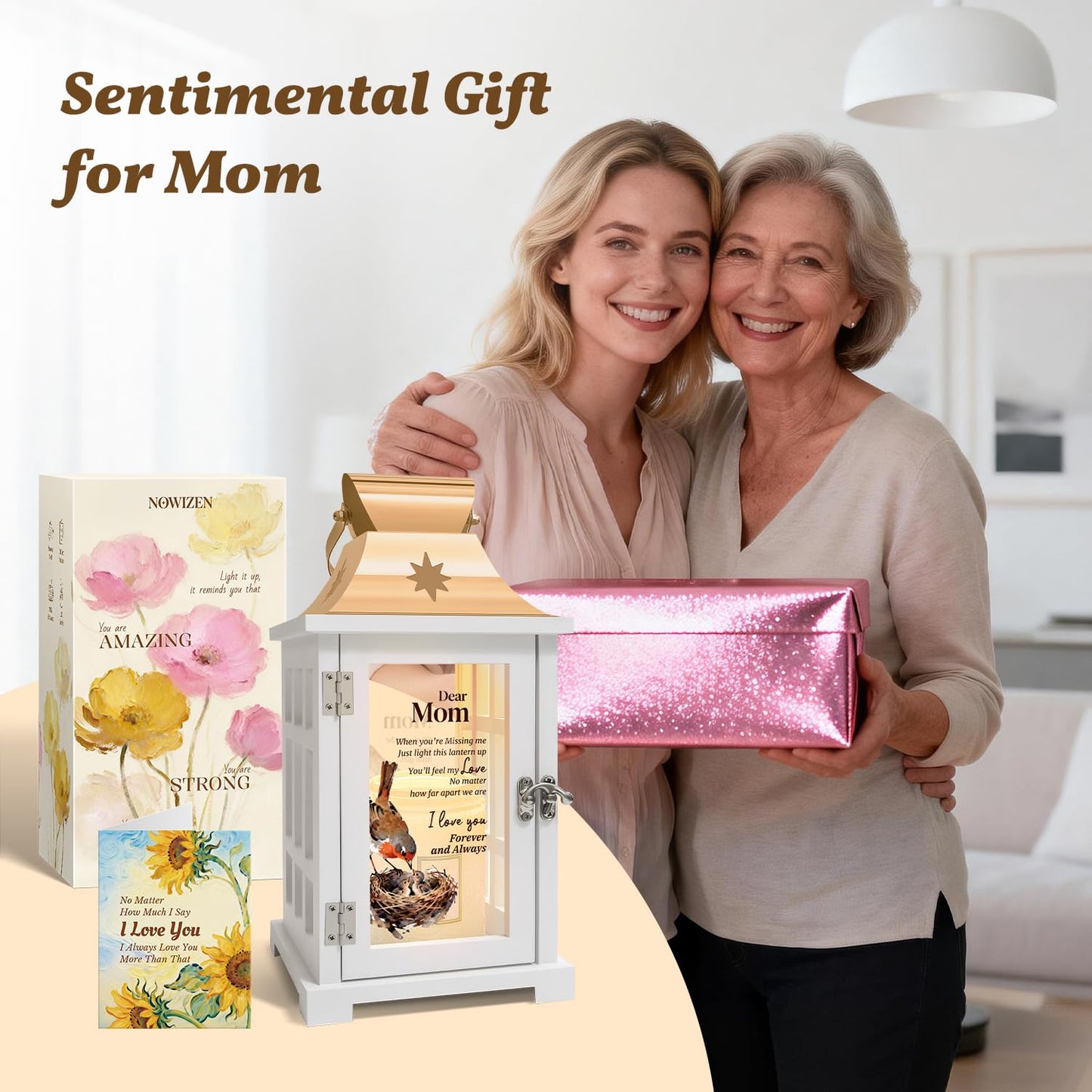 Gifts for Mom from Daughter - Unique Mother's Day Birthday Gifts for Mom from Daughter- Mother Daughter Gift Lantern Christmas - Flameless Candle Warmer Lamp with Timer