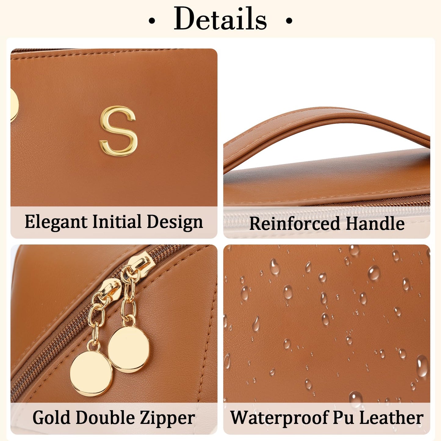 CLOUDWINGS Birthday Gifts for Women Teen Girl, Personalized Initial Makeup Organizer Bag Set, Open Flat Travel Cosmetic Bag With Clear Divider and Handle(Brown,S)