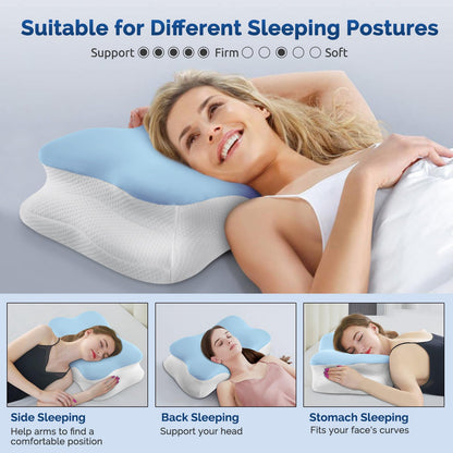 Cervical Neck Pillow, Ergonomic Side Sleeper Pillow for Neck Support, Cooling Memory Foam Pillows for Sleeping, Contour Orthopedic Bed Pillows for Side Back Stomach Sleepers with Removable Pillowcase