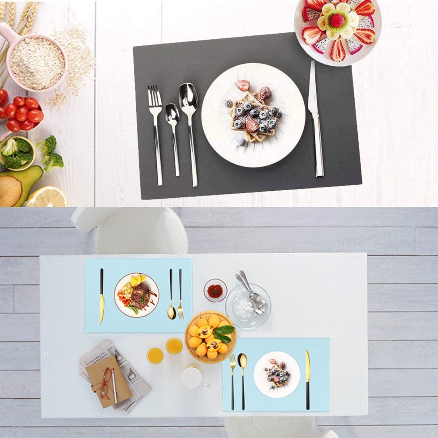 IYYI Silicone Placemats, Placemats for Kids, Placemats Set of 4 Waterproof Heat Resistant Non-Slip Placemats for Dining Table, Easy to Clean (Light Blue)