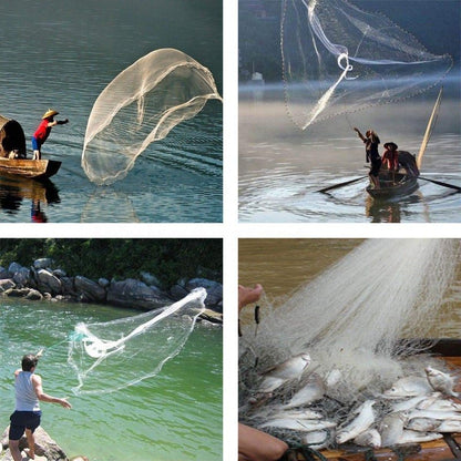 Yeahmart American Saltwater Fishing Cast Net for Bait Trap Fish 8ft Radius Casting Nets with Heavy Duty Real Zinc Sinker Weights, 3/8inch Mesh Size