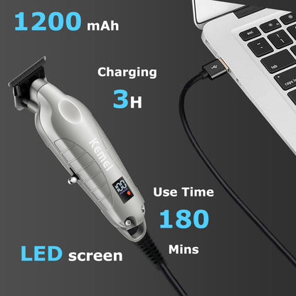 KEMEI 2293 Professional Hair/Beard Trimmer for Men Zero Gapped Hair Clippers for Barber with T Blade, Cordless Rechargeable