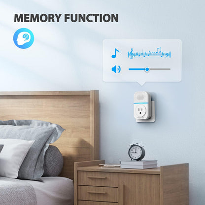 TECKNET Wireless Doorbell, Self-Powered Doorbell, 0-110db Plug-through Wireless Doorbell Ringer for Homes Classroom, IP66 Waterproof 1300ft Door Chime with Extra Socket, 60 Chimes, LED Light (White)