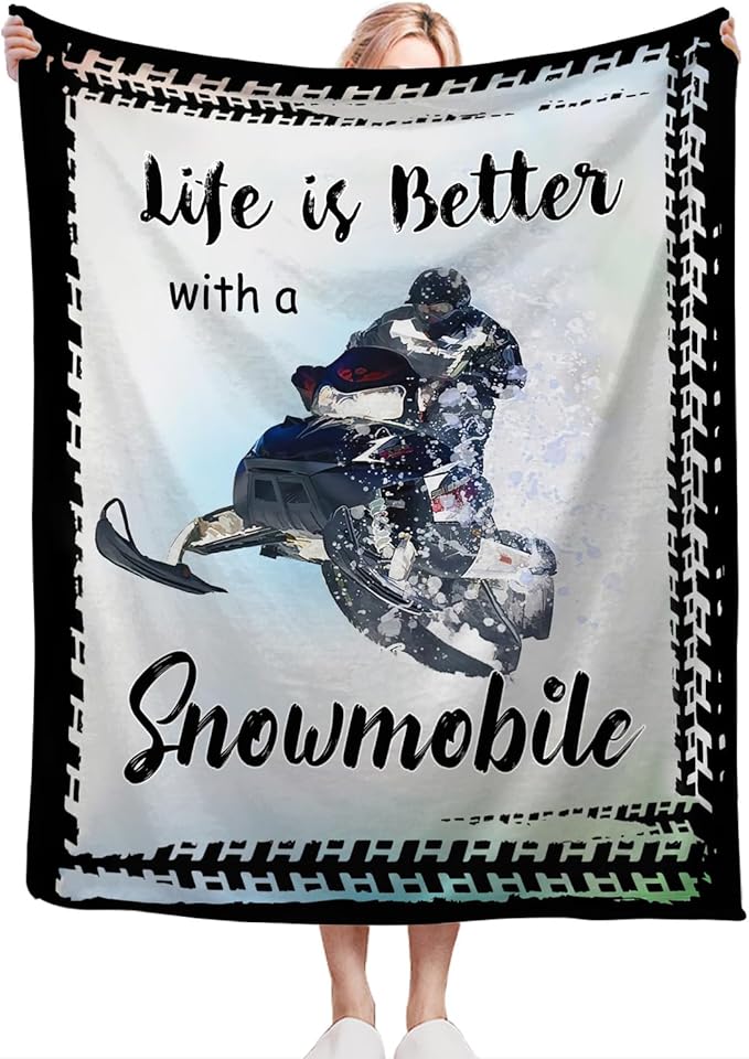 Snowmobile Lover Flannel Fleece Throw Blanket - Soft Warm Cozy Plush Sport Decor Gift For Bed Couch Living Room - Fuzzy Stuffed Decoration For Kids Adult 80"x60"