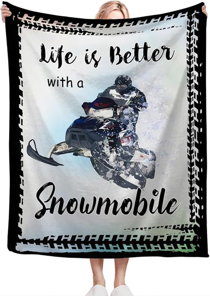 Snowmobile Lover Flannel Fleece Throw Blanket - Soft Warm Cozy Plush Sport Decor Gift For Bed Couch Living Room - Fuzzy Stuffed Decoration For Kids Adult 80"x60"